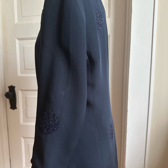 Akris Navy Silk Jacket with Hand Beaded Crystals Size 10 - Picture 3 of 16